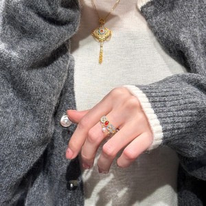 Fenglaiyi ネックレス 女性用 天翠エナメルパール ルビージルコン タッセルリング - Product Image 5