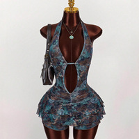 Robe courte pour femme à imprimé léopard, style mode, moulante, sexy, dos nu, à lacets, avec volants, mini-robes pour femme