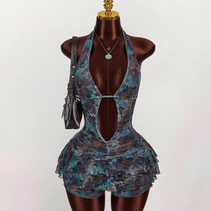 Abito <span class=keywords><strong>Corto</strong></span> da Donna con Stampa Leopardata, Sexy e Aderente, con Spalline Incrociate, Schiena Scoperta, Allacciatura e Volant - Product Image 6