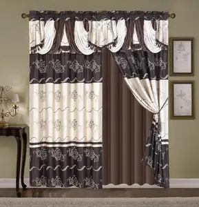 2PCS JACQUARD WINDOW CURTAINS WITH VALANCE AND TAFFETA BACKING AND TASSELS BEAUTIFUL DESIGN