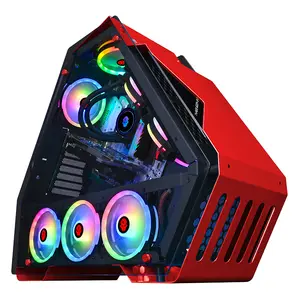 جراب كمبيوتر T9ATX برج مخصص للألعاب مصنوع من الزجاج المقسى بالألوان الأبيض والأسود والأزرق والأحمر من الزجاج المقسى
