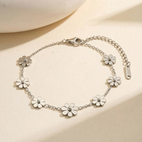 Gelang Bunga Daisy Cantik untuk Wanita, Rantai Liontin Daisy Baja Anti Karat Emas Berkilau, Tahan Noda, Minimalis, Modis