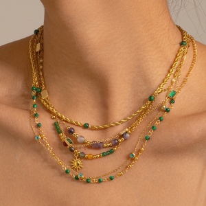 Collana in Acciaio Inossidabile Placcato Oro 18K PVD Impermeabile, Gioielli Naturali in Acciaio <span class=keywords><strong>Inox</strong></span>, Collana con Cristalli e Perline - Product Image 2