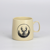 Ensemble de tasses en grès imprimées à grand écran, motif wapiti, ours et montagne, tasse à café en céramique mate souvenir