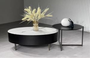 Table basse ronde moderne avec plateau en marbre, structure en métal, rangement, meubles de salon - Product Image 6