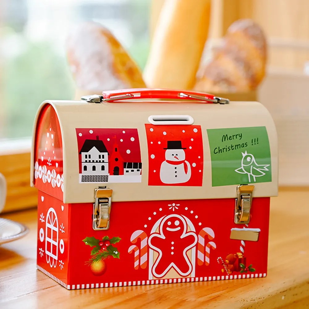 クリエイティブクリスマスギフトメタル、ブリキのラッピングボックスポータブル貯金箱子供のためのクリスマスブリキ缶/