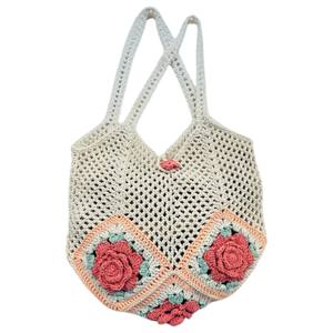 Sac fourre-tout de plage d'été de grande capacité pour femmes de luxe 5-Rose Granny Square Cotton Yarn Zipper Style décontracté de haute qualité - Product Image 2