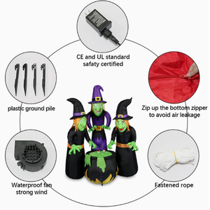 Decorazione Gonfiabile Personalizzabile per Halloween con Logo, Tre <span class=keywords><strong>Streghe</strong></span> Intorno al Calderone con Luci LED per Decorazioni Esterne - Product Image 4