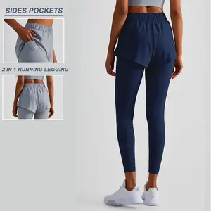 Fitness Exercise Tights Tennis Skirt Leggings Wide Waist Side Pockets Casual Custom Logo Woman Custom Logo 2 in 1 Pants 1 Pcs