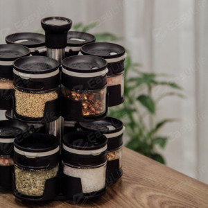 2026 New Lazy Susan Mini Glass Stackable <strong>Rotating</strong> Dustproof <strong>Spice</strong> Jar Set <strong>Rack</strong> for Kitchen Party Use - Product Image 5
