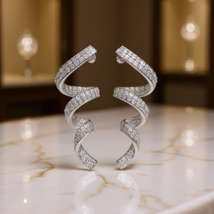 Orecchini in Oro Bianco con Diamanti, Gioielli di Lusso per Donna, Taglio Brillante Rotondo, Diamanti Naturali, Gioielli per Feste, Gioielleria Fine 18K - Product Image 2