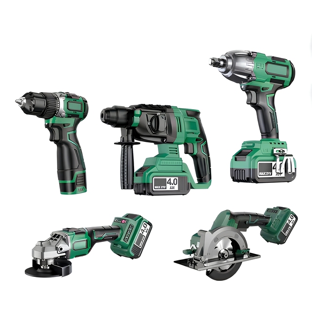 21V Brushless Cordless Power Tool Combo Kit Impact Wrench Drill Grinder Saw 2 Lithium Batteries Hard Case CAMPEGGI