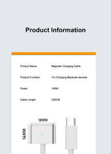 Câble USB magnétique de type C de haute qualité, 2 m, 140 W, 28 V/5 A, charge rapide, gaine en nylon, garantie de 12 mois pour les appareils Macbook, blindé - Product Image 5