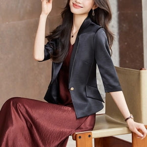 Women's Acetate Satin Blazer Set Solid Color Lightweight Suit Dress General Slim Fit Spring 2026 - Product Image 3