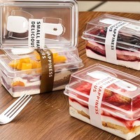 Boîte à tiramisu rectangulaire transparente, cuillère, boîte à gâteau bento, conteneur pour mousse, dessert en tranches, emballage pour pâtisserie