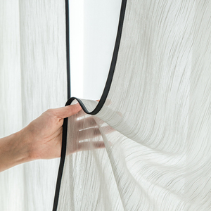 <span class=keywords><strong>Tende</strong></span> in Voile Bianco Stile Nordico con Orlo Nero a Righe, Trasparenti e Jacquard - Product Image 3