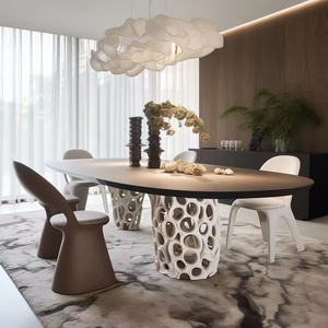 <span class=keywords><strong>Mesa</strong></span> de comedor de madera maciza de diseñador de lujo ligero minimalista de gama <span class=keywords><strong>alta</strong></span> <span class=keywords><strong>mesa</strong></span> de comedor de Villa de lujo sala de exposiciones consola - Product Image 1