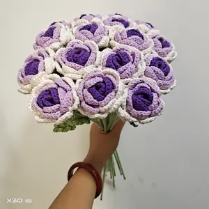 Yixianqian 100% handmade Rose Style decoração brinquedo crochê flor buquê para o professor Valentine's Day Namorada Presente