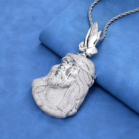 Pendentif Tête de Jésus NUOYA de Luxe en Argent Sterling 925 Sertie de Moissanite avec Anneau Main en Prière, Bijoux Hip Hop Personnalisés pour Hommes