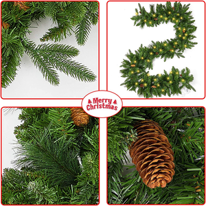 Festival che vende caldo ghirlanda personalizzata di 9 piedi con luci calde e pigne, ghirlanda di Natale di vendita calda Online - Product Image 2