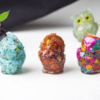 Vente en gros : Artisanat en cristal, sculptures d'animaux, hiboux en résine spirituels et colorés avec copeaux de coquillages, pour la guérison et le bricolage, idéal pour cadeau