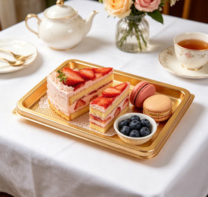 Barquette alimentaire rectangulaire jetable en PET de qualité alimentaire pour crêpes, gâteaux roulés, sandwichs, sushis – Plateau transparent doré - Product Image 3