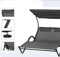Chaise longue double patio avec auvent et oreillers Lit de soleil et chaise longue