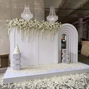 ฉากหลังงานแต่งงานแบบโค้งพรีเมียมคุณภาพสูง วัสดุ PVC ลายริ้วสีงาช้าง สำหรับงานเลี้ยงและงานอีเว้นท์ต่างๆ - Product Image 3