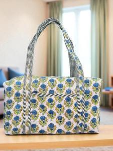 Bolsa de Viaje Tipo Duffel, Bolsa de Almacenamiento de Algodón, Bolsa de Viaje Acolchada Hecha a Mano, Bolsa de Hombro de Tamaño Estándar con Estampado de Bloques, Bolsa de Compras Estilo Boho - Product Image 3