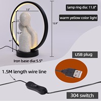 Lampe de nuit 3D en résine USB, statue d'amoureux abstraite, sculptures de couple, lampes de table, décorations pour la maison