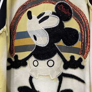 2025 automne Vintage Style femmes à capuche Cardigan <span class=keywords><strong>veste</strong></span> industrie lourde nouveau Design <span class=keywords><strong>Mickey</strong></span> rayé motif ample à la mode haut - Product Image 4