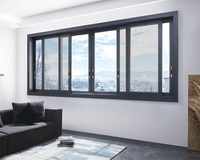 Fenêtre coulissante minimaliste moderne résistante aux ouragans, double vitrage en verre trempé, alliage d'aluminium, gris foncé, isolée thermiquement