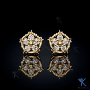 Lab Grown Diamond Geometric Floral Star <b>Stud</b> Earrings 14K 18K Solid Gold 5 Stone Cluster Women Jewelry Wedding Party Anniversary - Product Image 2