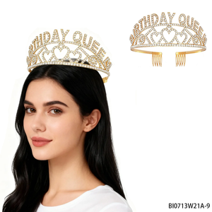 PESENAR la corona di compleanno "reginetta di compleanno" diamante scintillante dorato, con abbellimenti a forma di cuore, è molto bella - Product Image 1