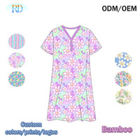 Chemise de nuit en bambou personnalisée Ruidian pour femmes, col en V, manches courtes, coupe ample, imprimé floral, robe de nuit respirante et douce, vêtements de détente pour femmes