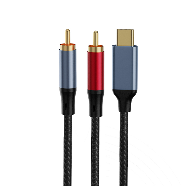 Mengweima 1.5m 24K Gold Plated MALE-MALE Type C to RCA Braid Shielded Aux Audio Cable with DAC Chips for Car Stereo & Speakers