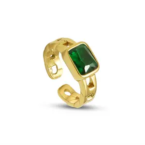 Französische Design kette schwarzer quadratischer Diamant facettierter Ring Edelstahl 18 Karat Gold Modeschmuck für Frauen Mädchen