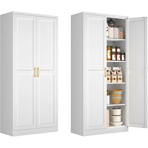 Armoire de cuisine blanche autoportante moderne, personnalisée, écologique, multifonctionnelle, organisateur de cuisine d'hôtel, garde-manger pour salle de bain - Product Image 2