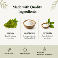 Latte au matcha sans sucre pour le thé de l'après-midi |   Matcha, érythritol et poudre de lait |   Latte maison rapide faible en sucre, sucré sans sucre ajouté