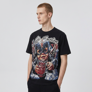 T-shirt noir imprimé Life Emotion pour hommes, avec motif de personnage, manches courtes, col rond, style décontracté - Product Image 3
