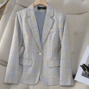 Traje Femenino a Cuadros Nuevo de Primavera Otoño, Estilo Retro, Blusas Informales <span class=keywords><strong>Bonitas</strong></span> y Pequeñas, Blazers Populares para <span class=keywords><strong>Mujer</strong></span> Este Año - Product Image 3