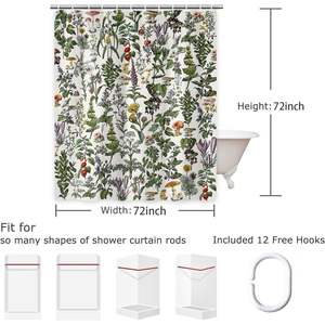 Vintage Boho <b>Bathroom</b> Decor Custom Polyester Shower <b>Curtain</b> with Botanical Plants Herbs Mushroom Sage Green Leaf Ferns in Stock - Product Image 5
