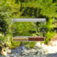 Mangeoire à oiseaux transparente murale avec ventouse puissante, mangeoire en plastique sans perçage pour perroquet, perruche, canari et oiseaux de jardin