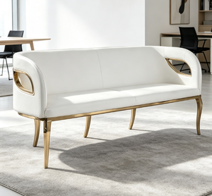 Canapé Chesterfield carré de luxe en velours, deux places, avec structure en acier inoxydable couleur champagne et accoudoirs incurvés, idéal pour hall d'hôtel et chambre de villa - Product Image 6