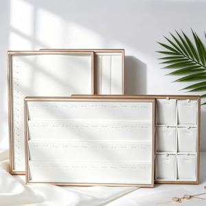 Gold Brushed Leather Jewelry Display Tray White Interior Counter Storage for Pendant <b>Necklace</b> <b>Ring</b> Earrings - Product Image 4