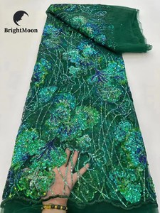 Bonita tela de encaje de lentejuelas, tela de encaje de tul bordado de red para vestido de fiesta de boda - Product Image 4