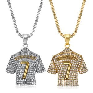 Collier Pendentif Hip Hop Star de Football Cristiano Ronaldo Neymar, Numéro 7 Portugal en Acier Inoxydable Doré, <span class=keywords><strong>Perle</strong></span> et Cristal Dorés - Product Image 2