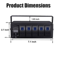 Panneau de commande à 5 interrupteurs à bascule pour bateau marin et camping-car, 12V, rétroéclairage LED bleu, marche/arrêt, chargeur USB PD QC3.0, voltmètre numérique