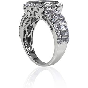Anillo de Diamantes en Oro Blanco de 14k, Corte Princesa, Baguette, Redondo Brillante, Anillo de Compromiso, Boda, para Mujer - Product Image 2