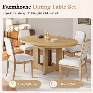 Modern Extendable Wood Dining <b>Table</b> Set 5-Piece with 4 Upholstered Chairs 16-Inch Removable Leaf <b>Small</b> Spaces - Product Image 6